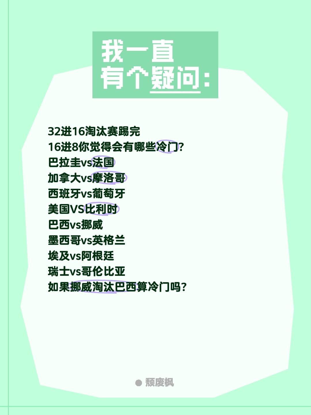 32进16淘汰赛踢完16进8你觉得会有哪些冷门?巴拉圭vs法国加拿大vs摩