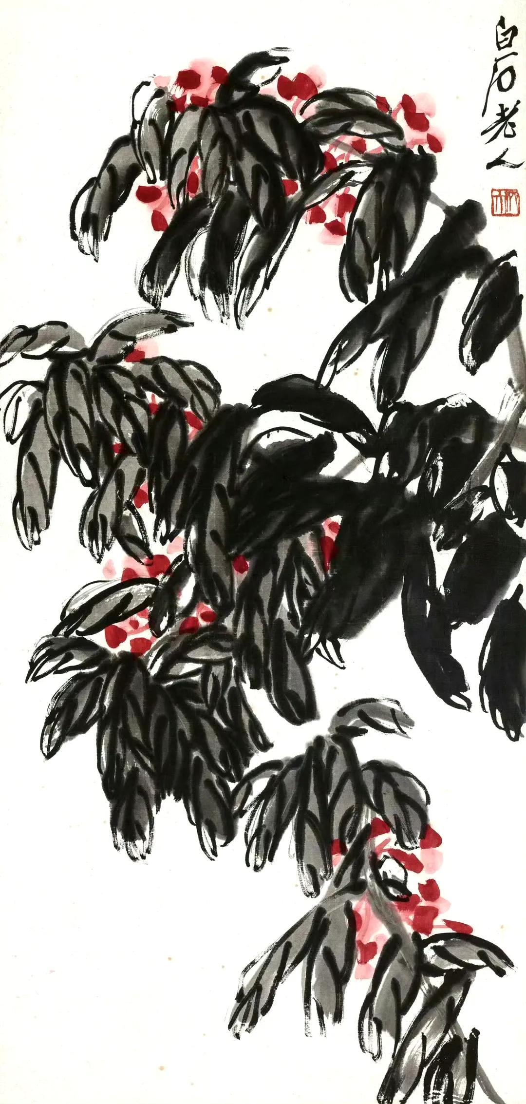 【齐白石花鸟画《富贵延年四屏》】四幅画里，藏着老顽童齐白石的满腔热忱。晚年