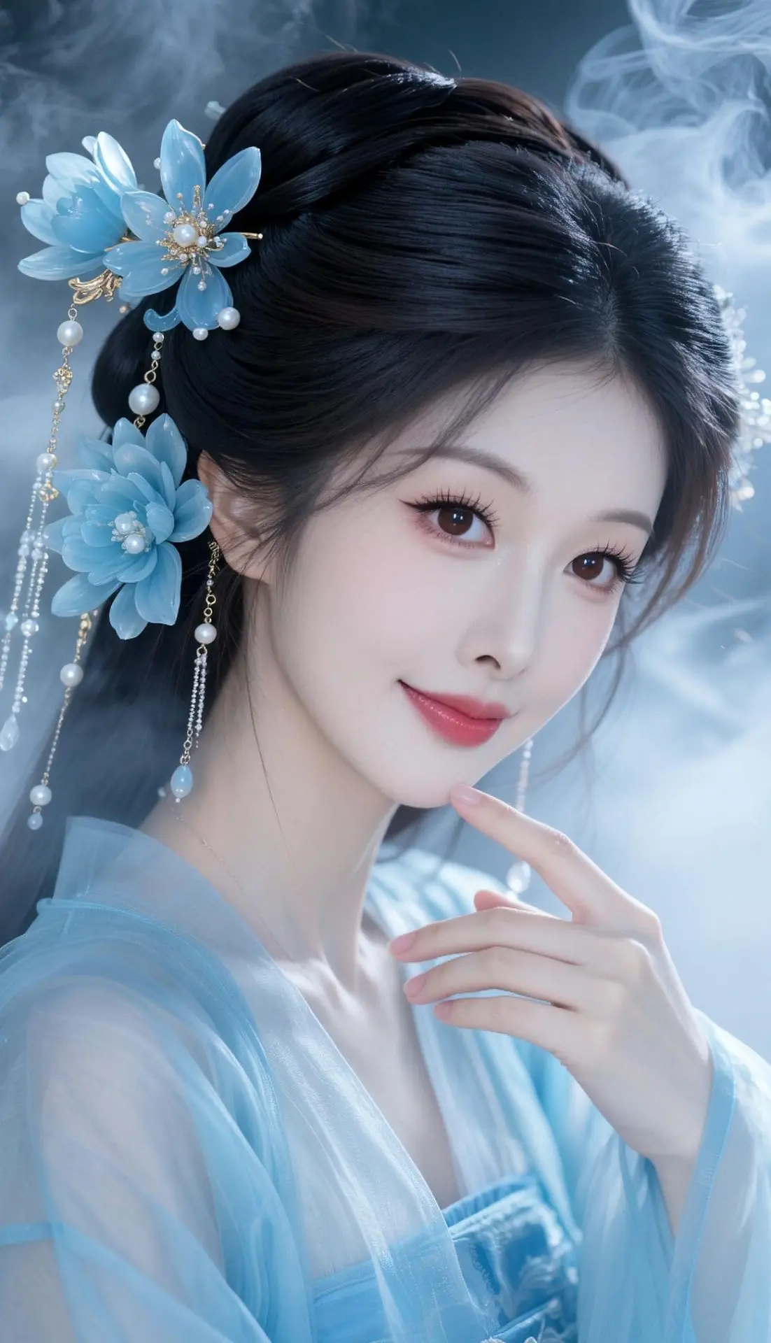 AI蓝调清冷古风写真 仙侠妆 ai写真 仙气飘飘 花神妆