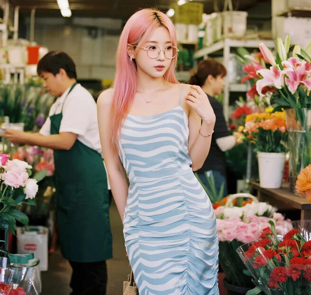 指尖轻触花瓣的瞬间：清纯美眉选花写真，纯净如初