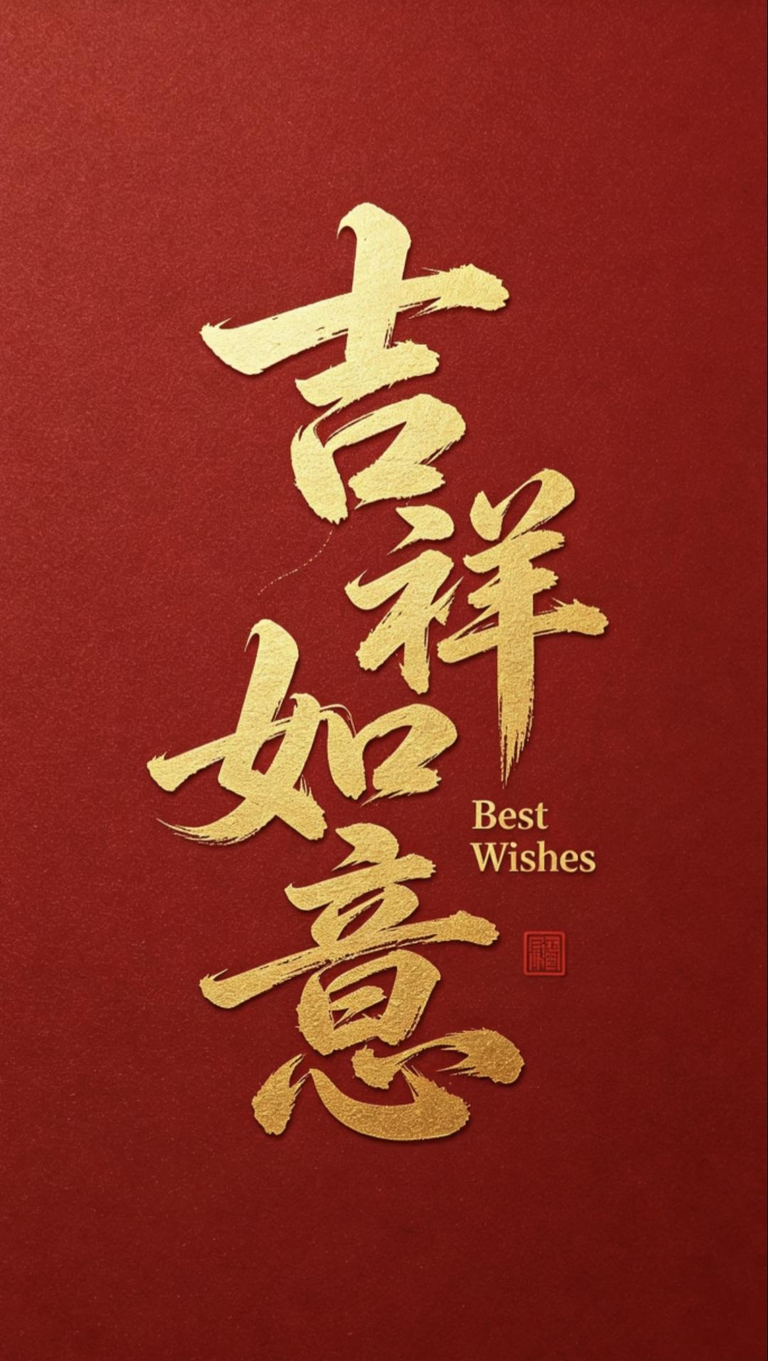 吉祥如意，好运常伴，愿你岁岁平安，事事顺心！传统文化书法绘画祝福