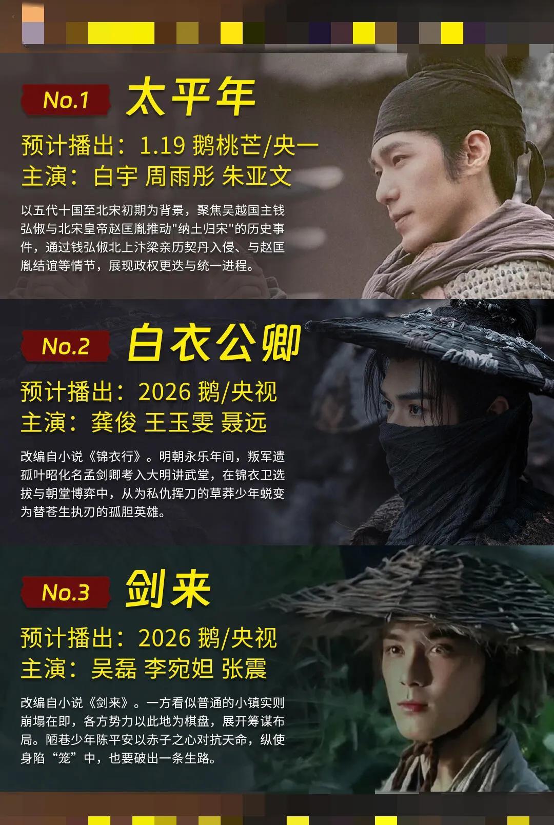 2026年央视片单炸了！历史剧要变天？白宇朱亚文新剧《太平年》1月19日