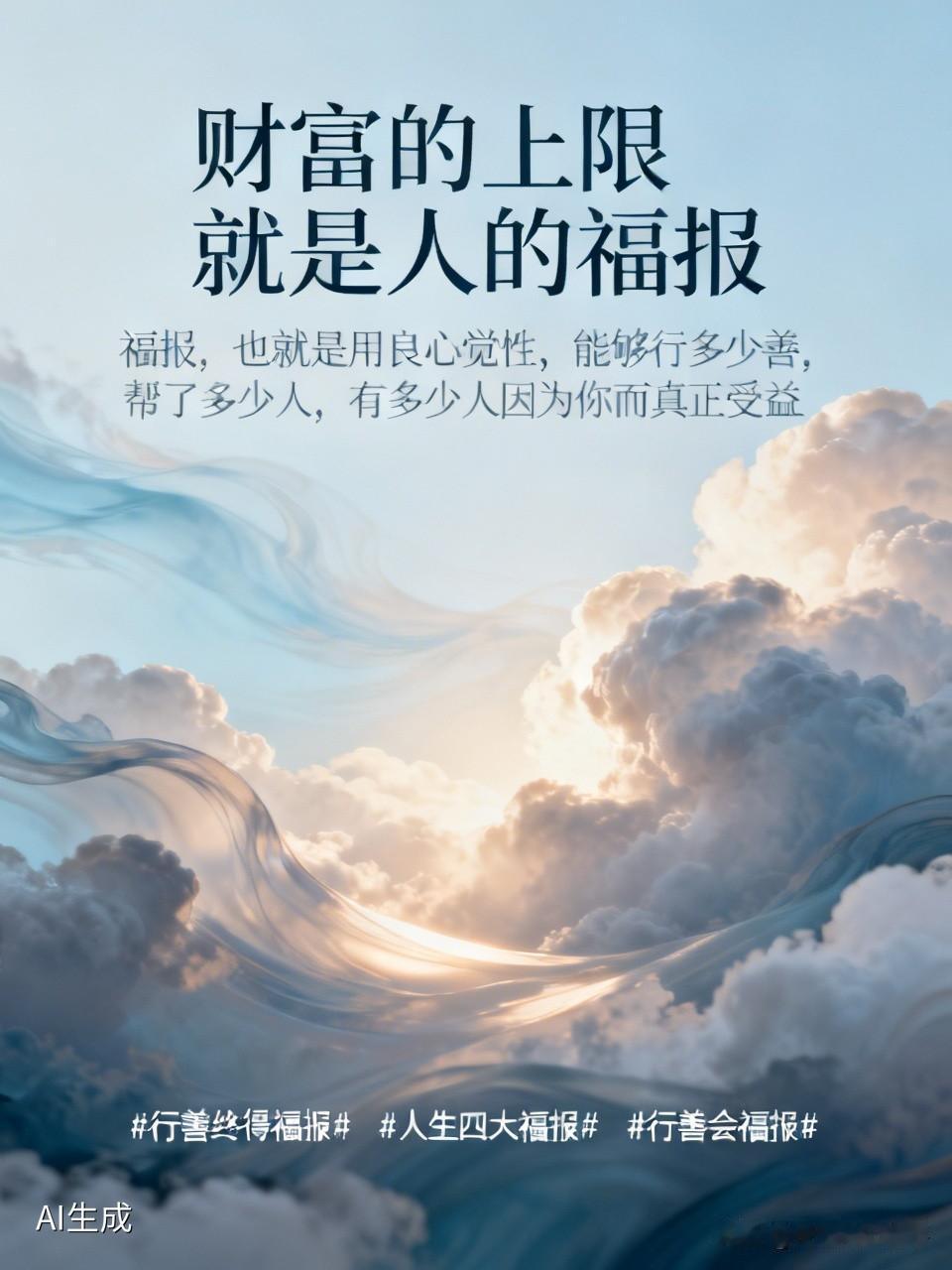 财富的上限就是人的福报。​福报，也就是用良心觉性，能够行多少善，帮了多少人，有