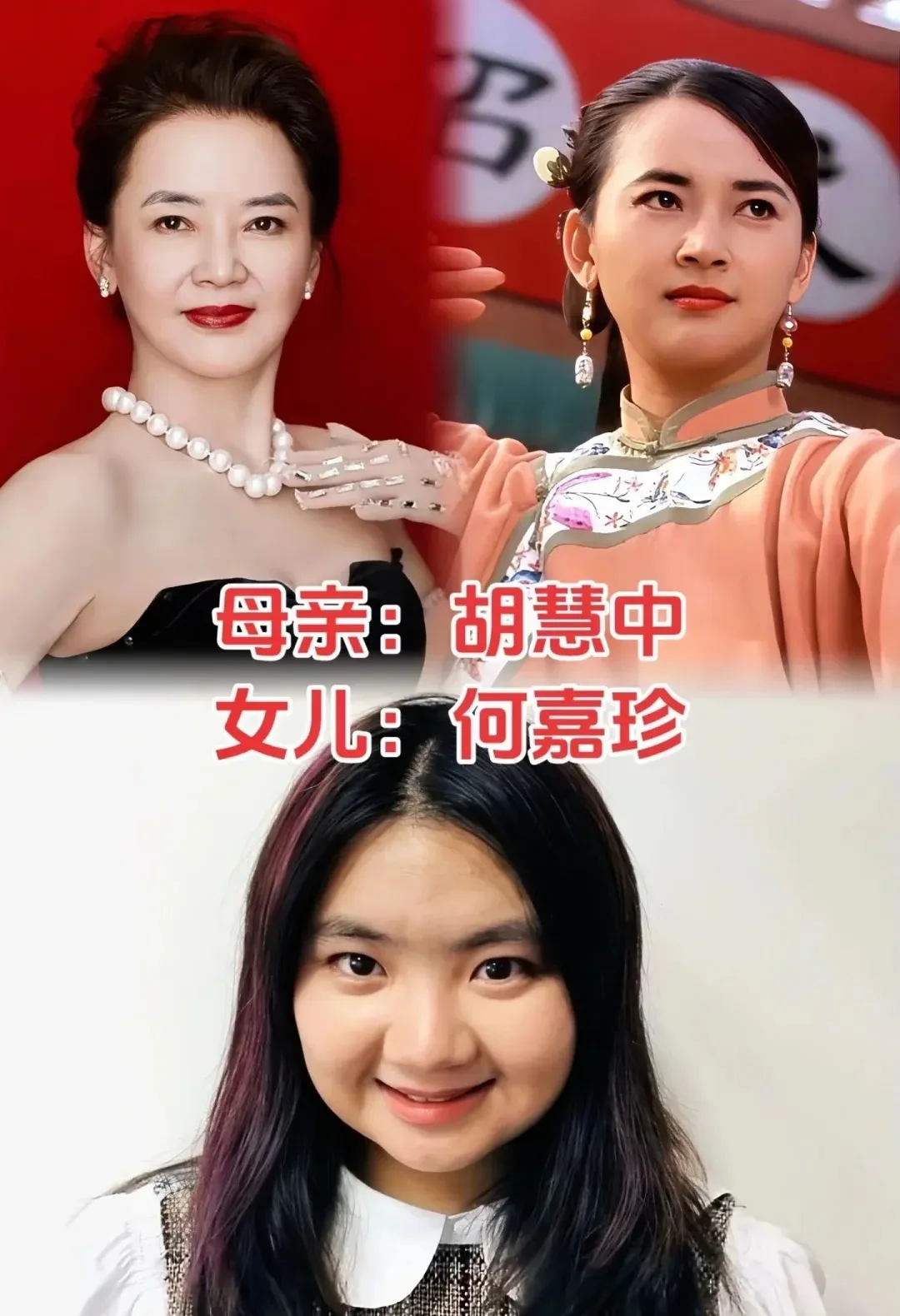 明星妈妈和女儿们，虽然女儿们颜值不如妈妈，但是气质还是挺好的。胡慧中的女儿、黄奕的女儿、张庭的女儿、