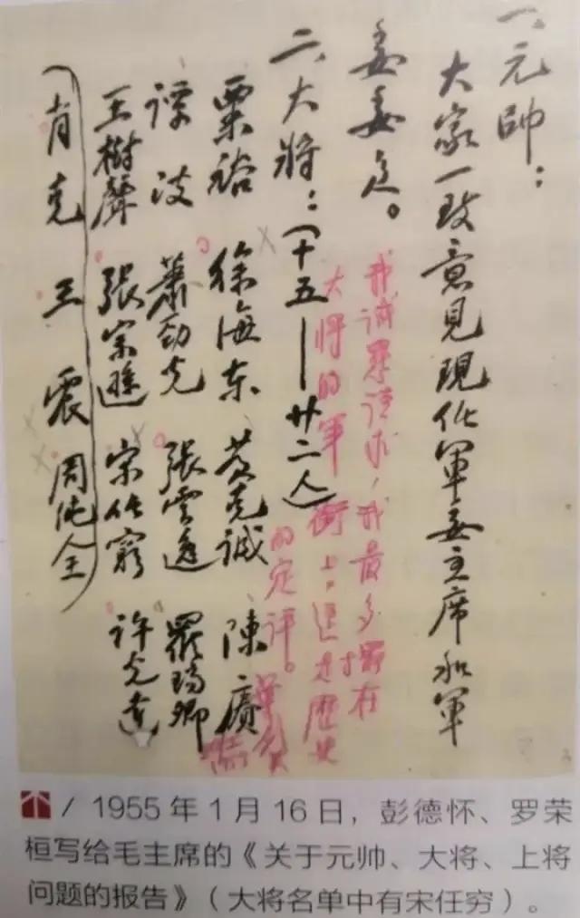 1955年全军大授衔前，彭德怀、罗荣桓写给毛主席的报告——《关于元帅、大将、上将