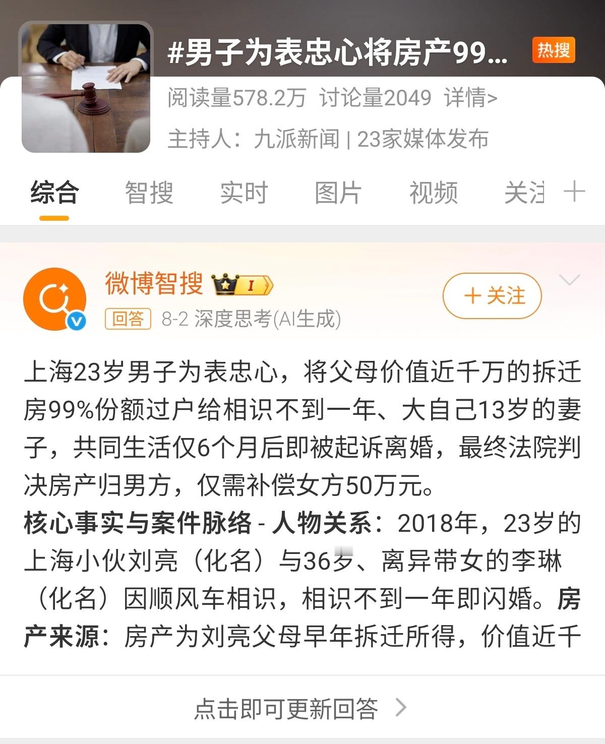 女子闪婚闪离后起诉前夫索要千万房产难怪这案子会两次三番的上热搜，原来是在为进案