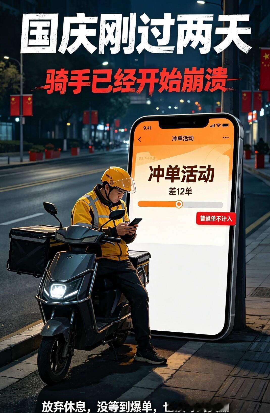 国庆这几天，大批外卖骑手白等了一场。本来都指着这七天狠赚一笔，有人连家都没回，天