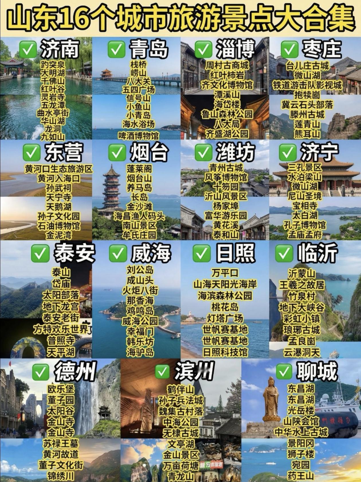 山东16市旅游景点大集合，解锁山东旅游打卡清单！
