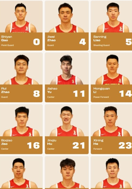 中国男篮对阵中国台北男篮的12人大名单。FIBA官网更新了中国男篮和中国台北男篮