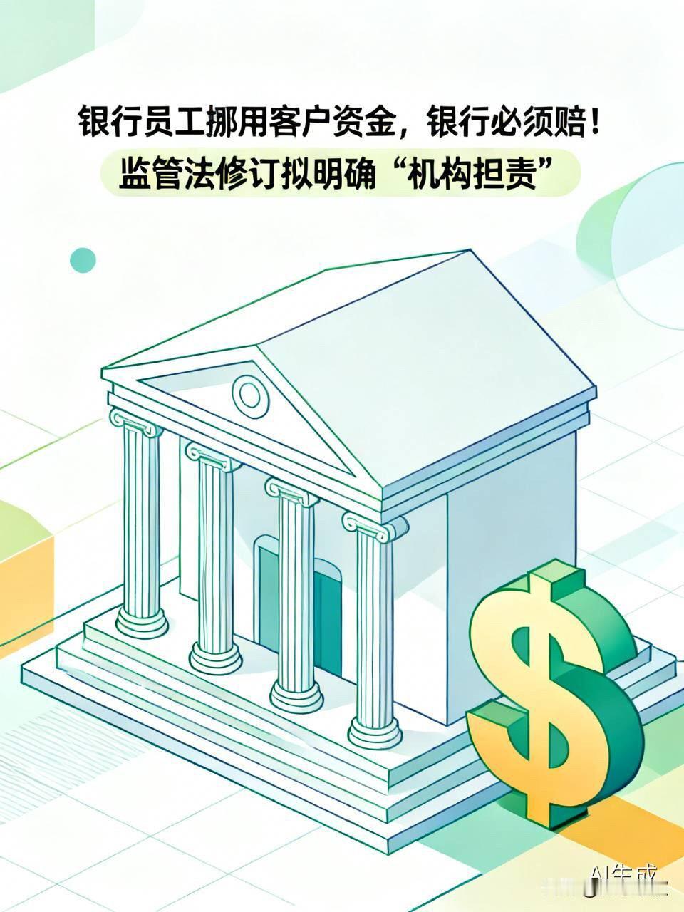银行员工挪用客户资金，银行必须赔！监管法修订拟明确“机构担责”去银行存钱