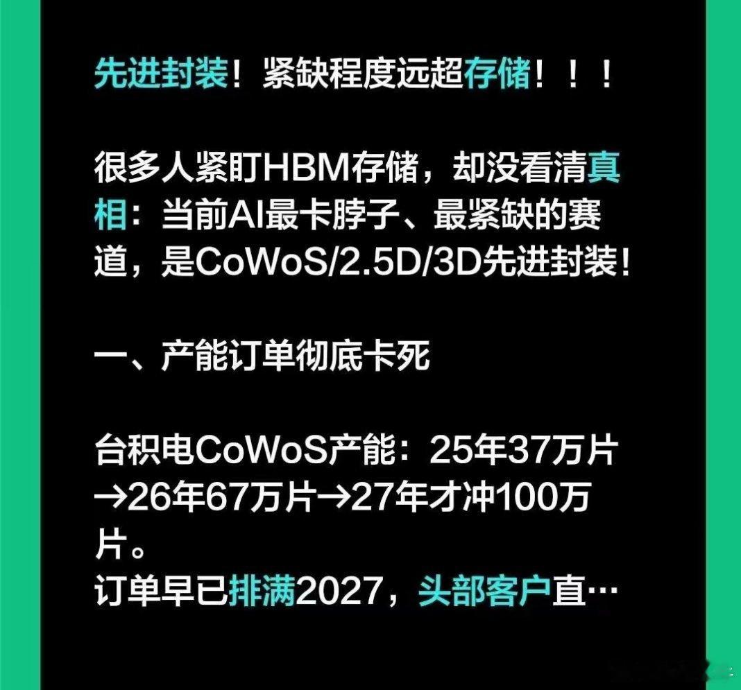 先进封装！紧缺程度远超存储！！！很多人紧盯HBM存储，却没看清真相：当前AI最卡