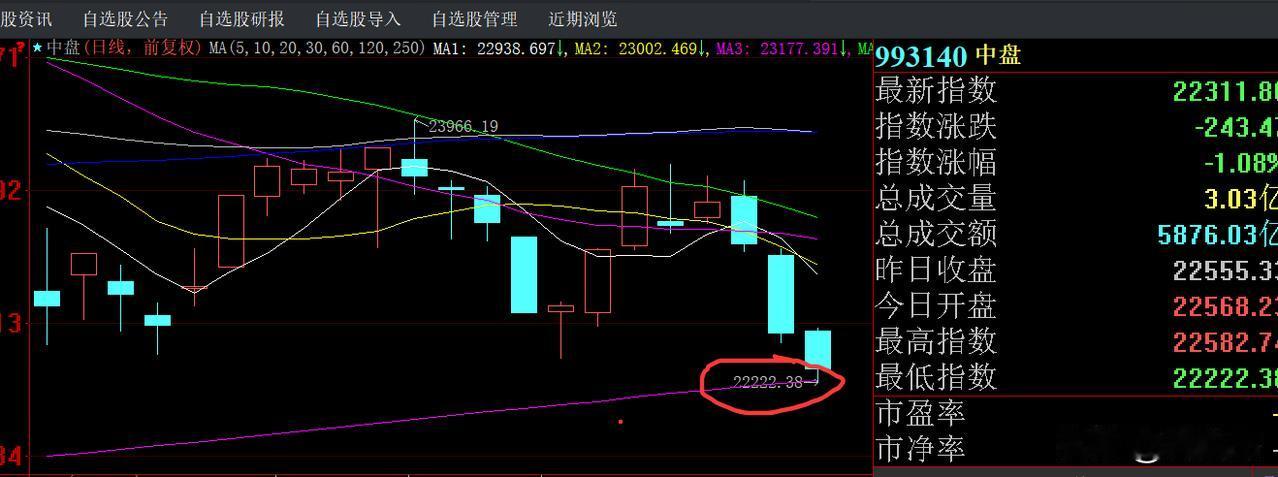 中盘股指数下探年线，最低点22222.38点，怎么解读？​​​