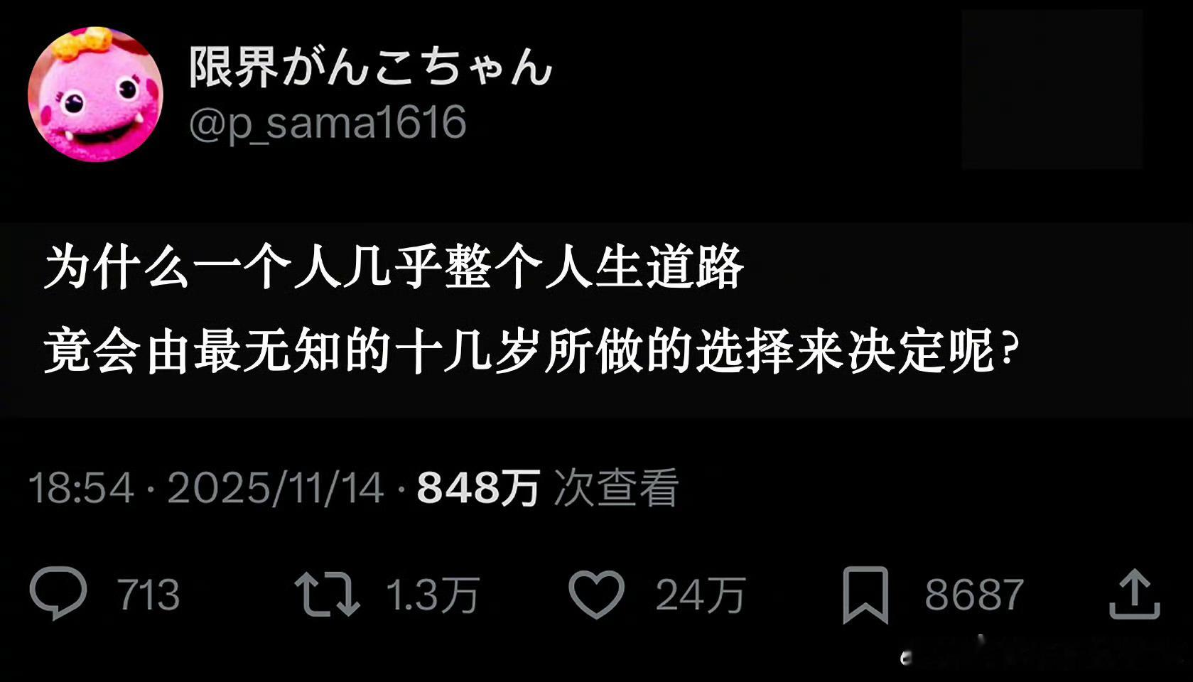 为什么一个人几乎整个人生道路，竟会由最无知的十几岁所做的选择来决定呢？