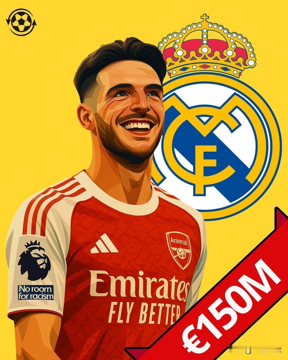 🚨阿森纳为德克兰·赖斯标价1.5亿欧元（约合1.32亿英镑），这名深受皇马青