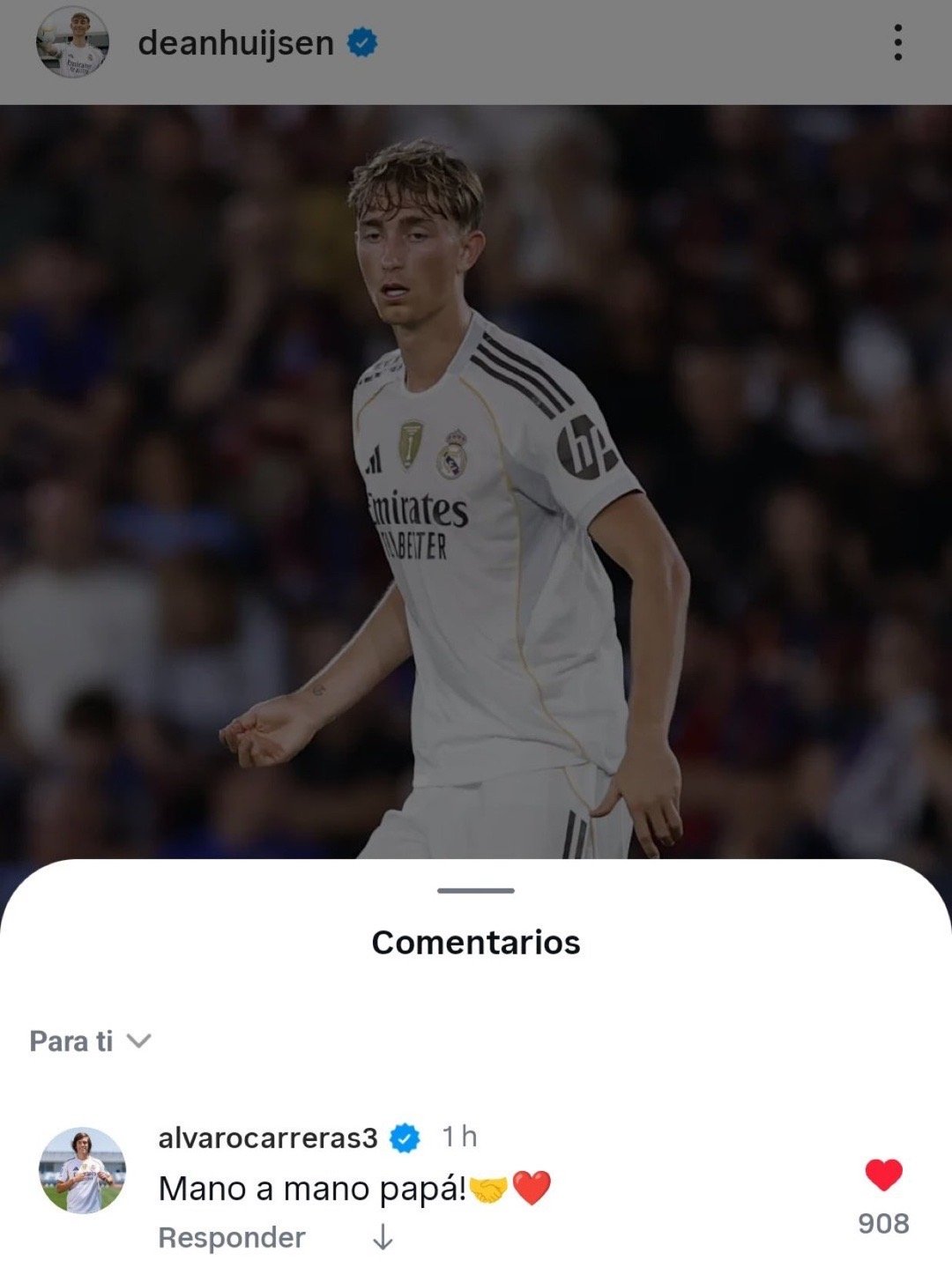【小年轻奇奇怪怪的🤔】卡雷拉斯给赫伊森留言：手牵手，爸爸🤝❤️halamad