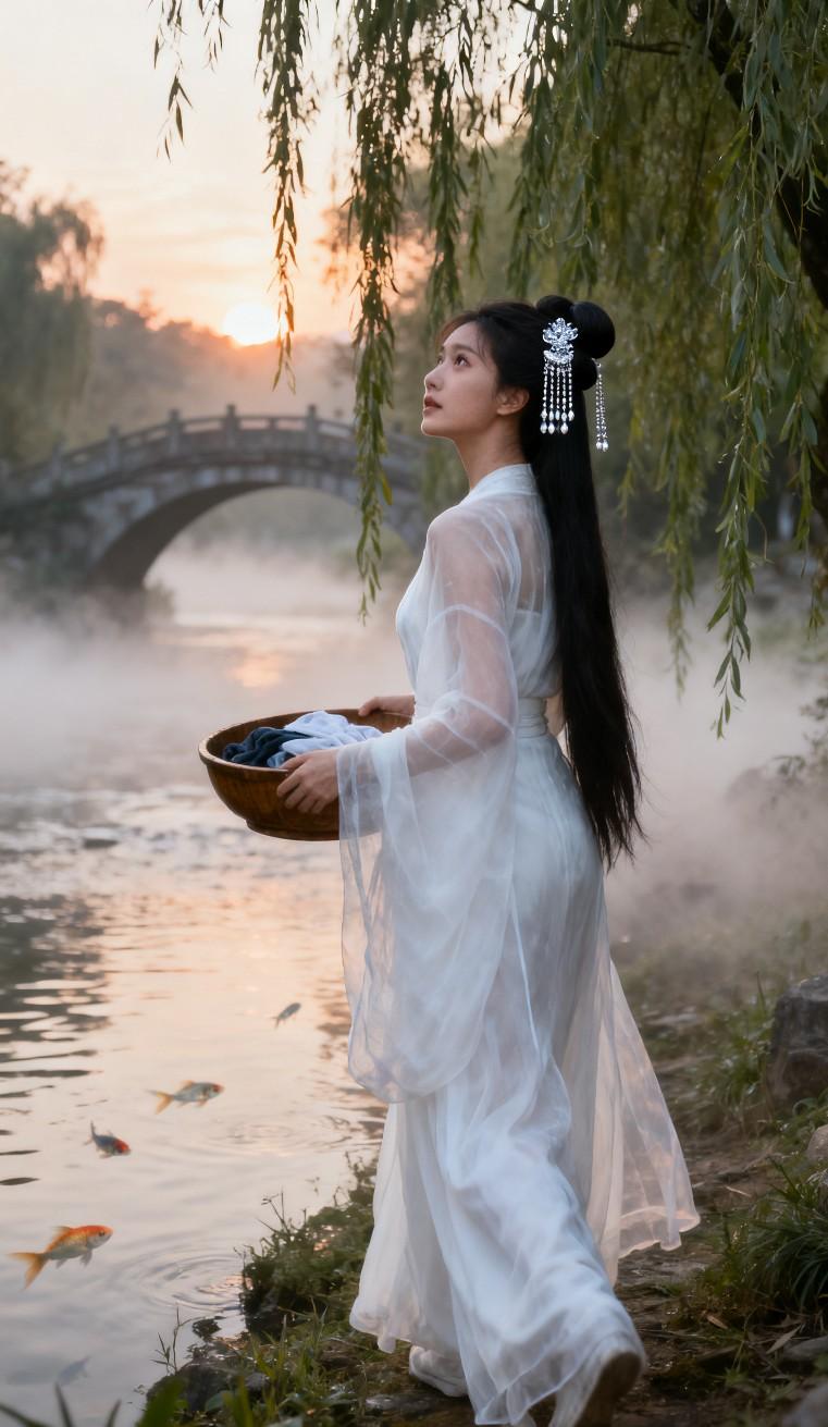 今日美图：西施浣纱！西施国风古韵壁纸古代美人壁纸西施复原图一眼沦陷的神