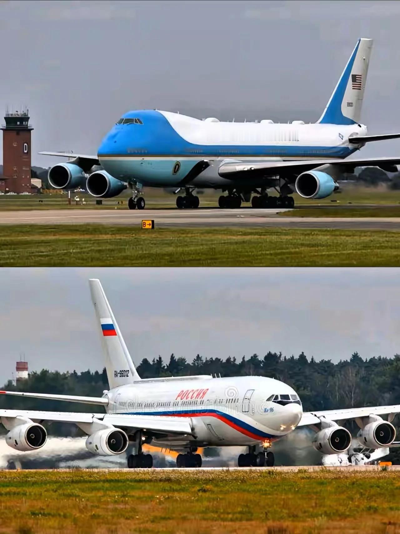 把俄罗斯的伊尔-96和美国的“空军一号”摆一块，画风差距太大了。美国那架波音7