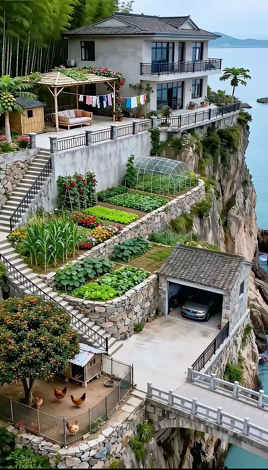 谁看到这栋悬崖小屋，能不心动？背靠竹林，直面整片海面。二楼阳台推开门，海