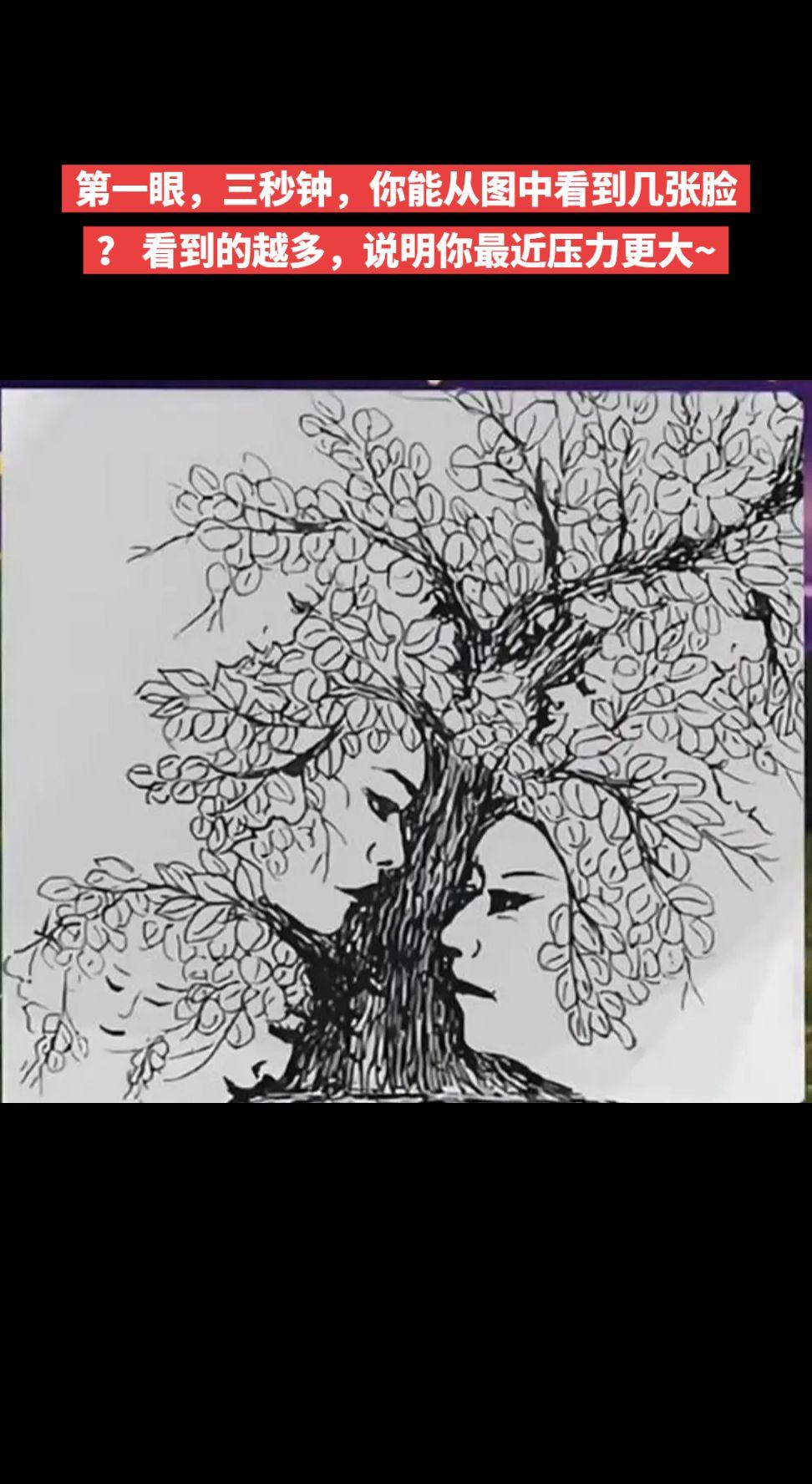 看图说话~第一眼，三秒钟，你能从图中看到几张脸？看到的越多，说明你最近压力更大