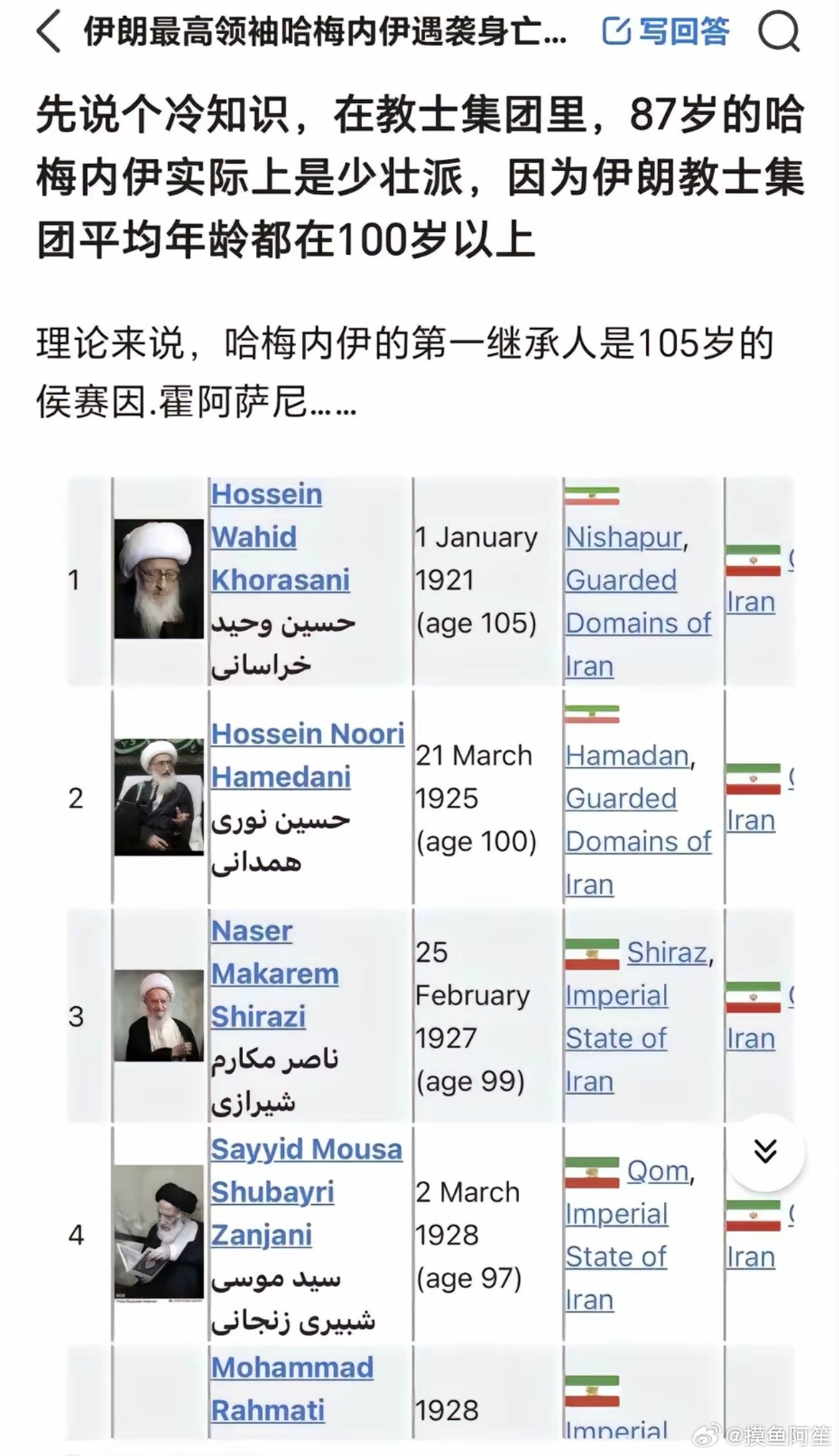 挺扛活啊……都能活这么大岁数，哈梅内伊还是忙内呢