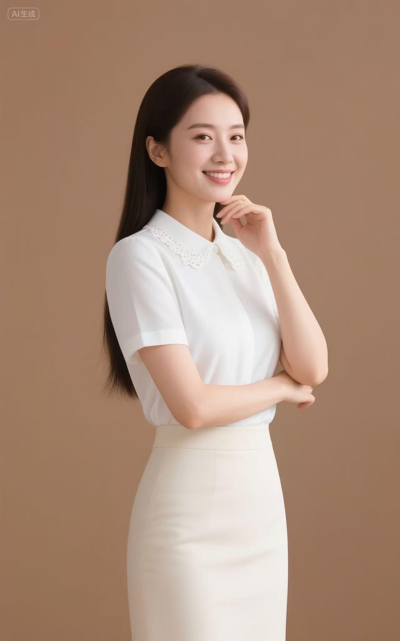 优雅白裙，甜美笑容，气质满分！