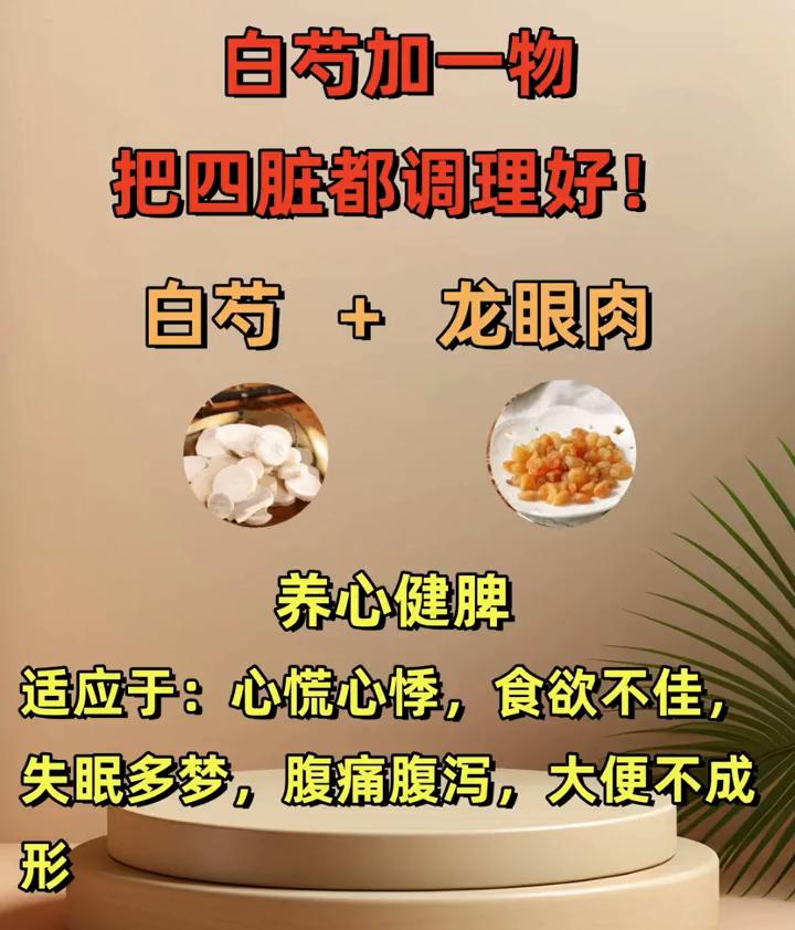 白芍加一物，把四脏都调理好！·白芍+龙眼肉，养心健脾。适应于：心慌心悸，食欲不