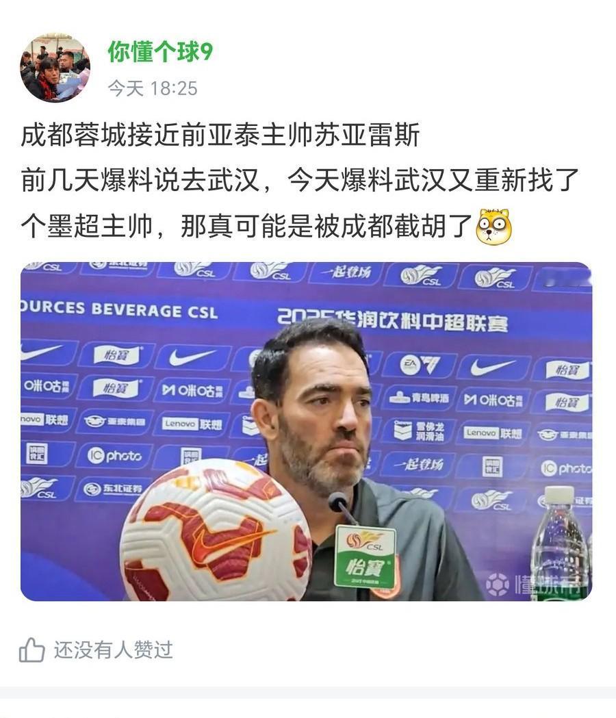 成都蓉城接近长春亚泰山主帅苏亚雷斯！看到蓉城球迷圈子这个消息，本人第一时间是“