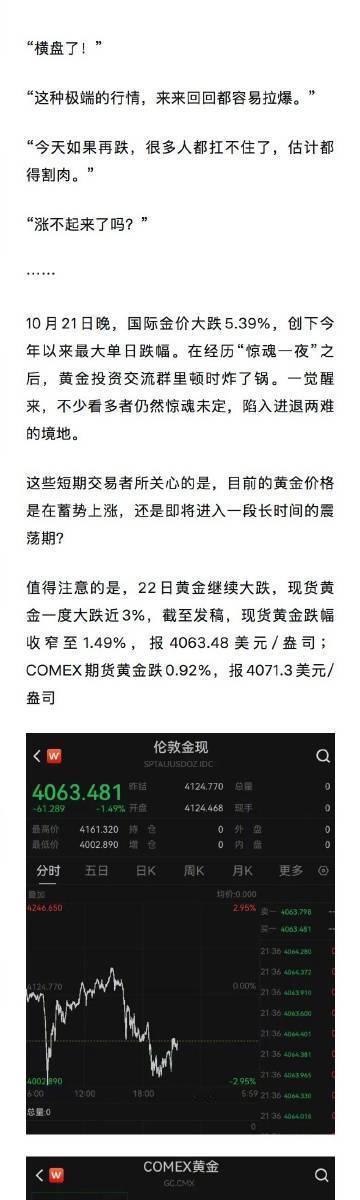 【专家解读金价突然大跌】投资者做多黄金的信心遭遇重挫金价突然大跌，投资群炸锅