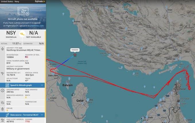 一架造价超6亿美元的MQ-4C“海神”侦察机，在波斯湾发出7700求救代码后，极