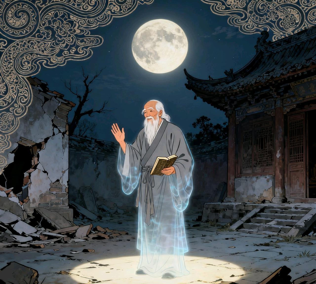 唐朝有个书生，夜晚行路经过一座破庙，看到一位老翁坐在月光下读书。书生好奇地凑上去