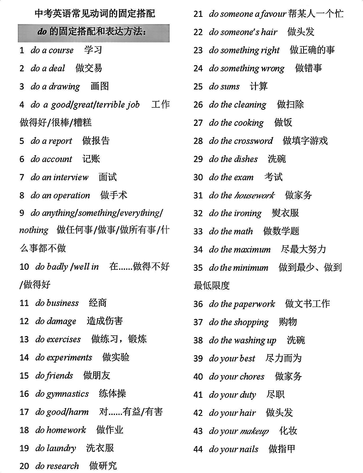 终于有人把英语完形填空固定搭配整理好了