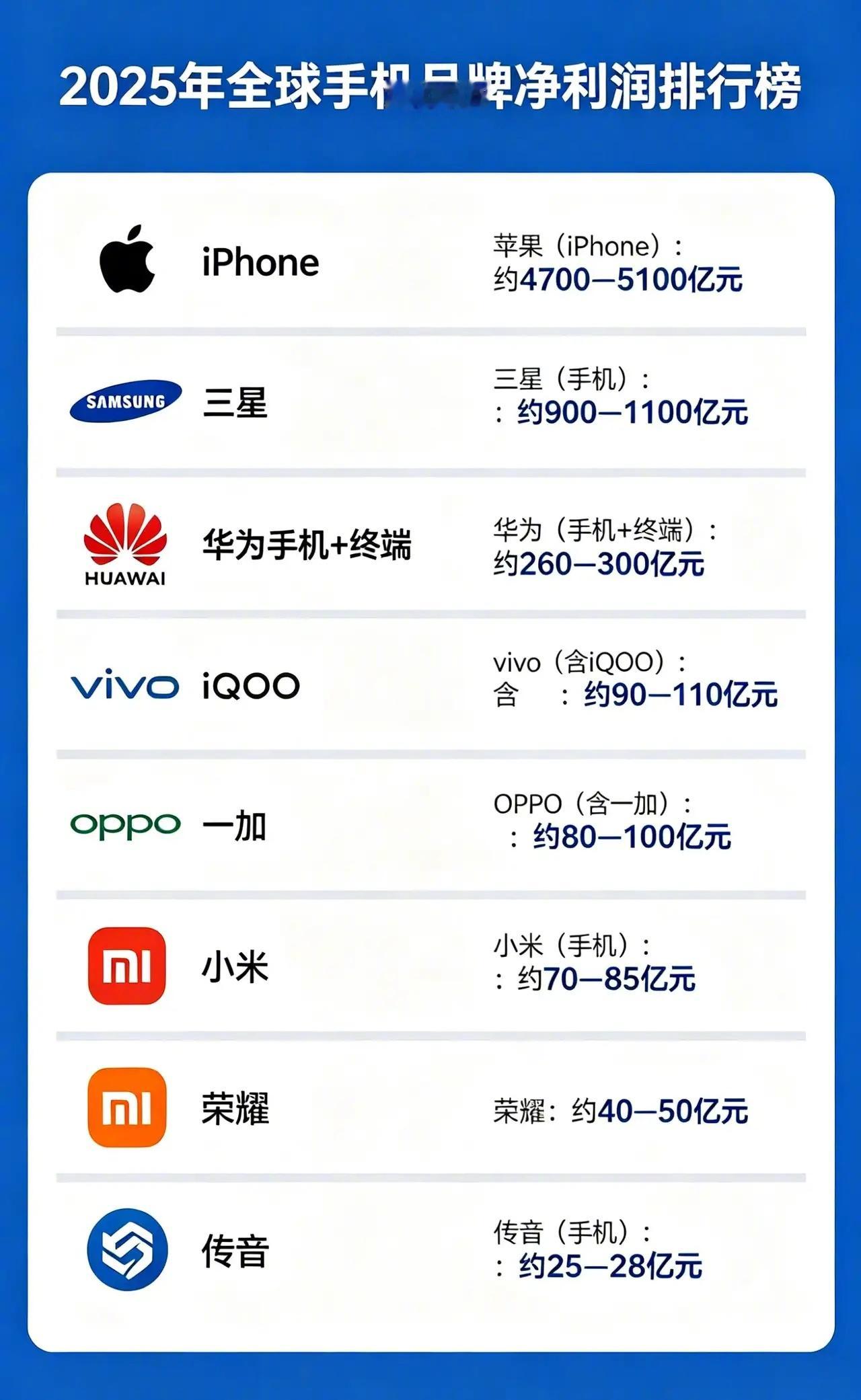 2025年全球手机品牌净利润排行榜