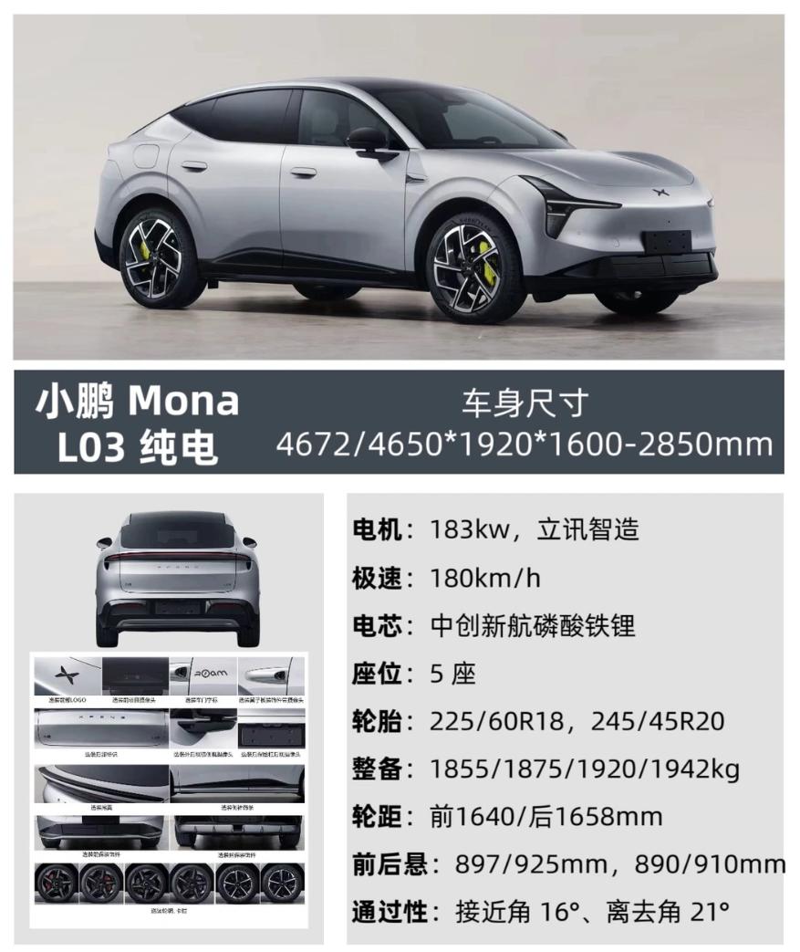 小鹏MONAL03的工信部数据出来，几个参数值得看车长4650mm车宽192