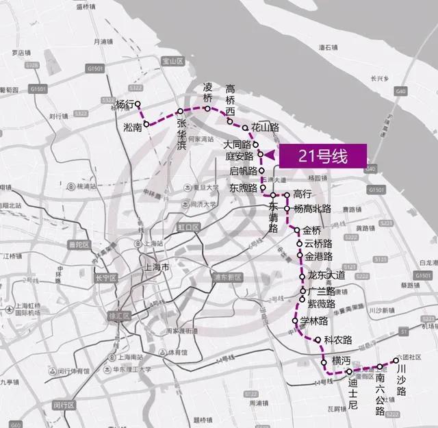 上海地铁21号线（一期+东延伸）是浦东核心南北向骨干地铁，全长约42公里，全线2