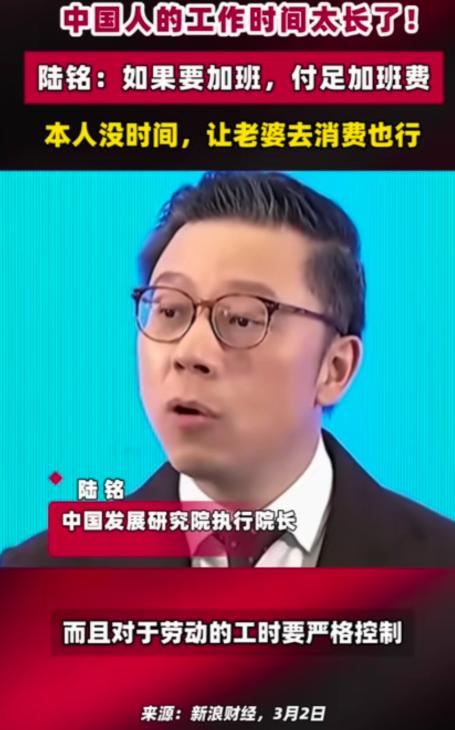 中国人的工作时间太长了！陆铭教授直言：如果要加班，就付足加班费；本人没时间消