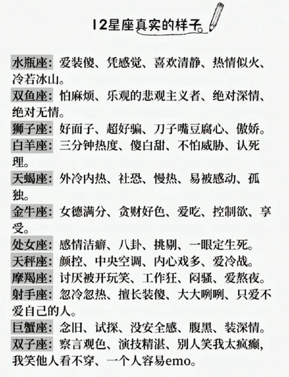 十二星座真实的样子，是不是你？