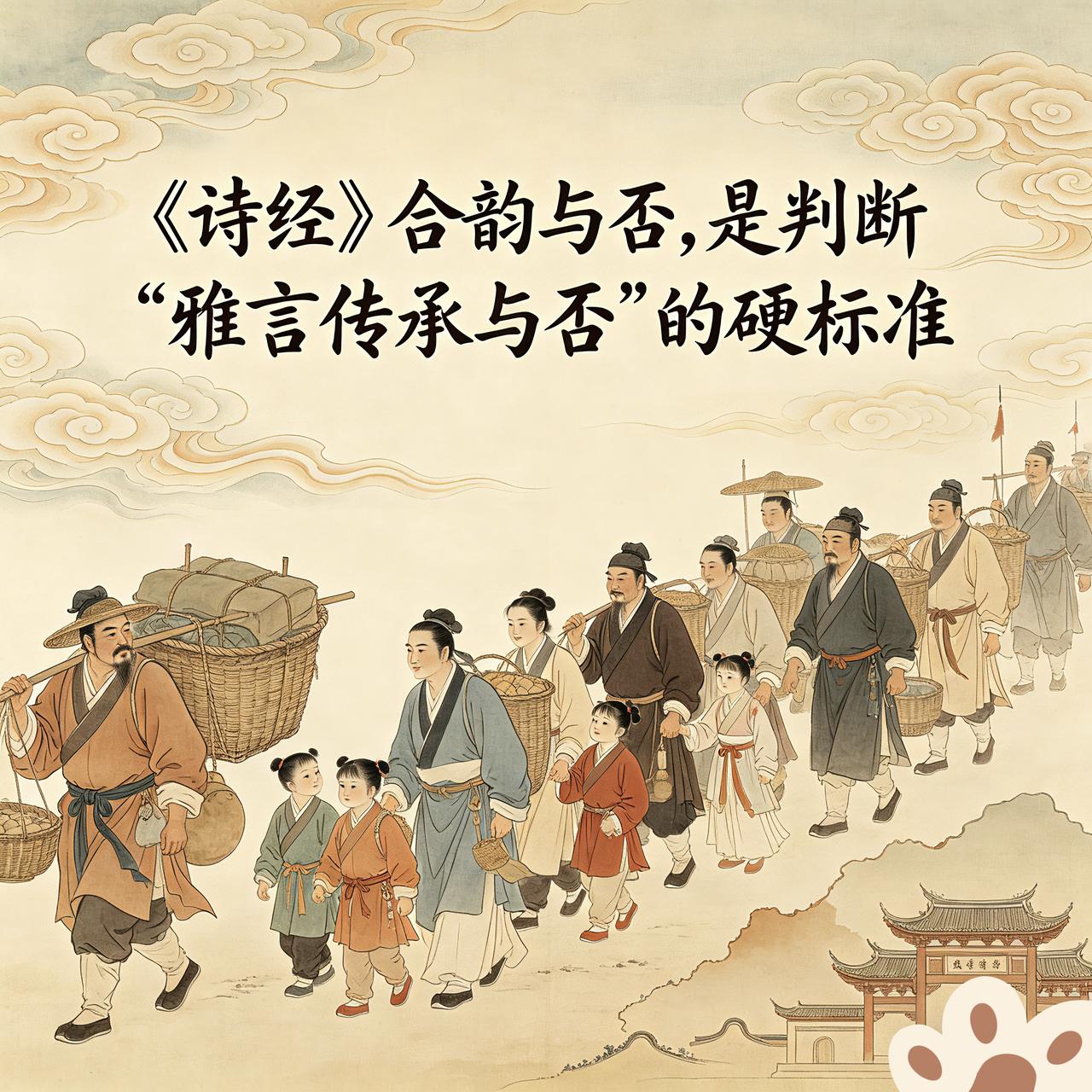 朗读周朝贵族经典《诗经》，合韵与否，就是判断“雅言传承与否”的硬性标准参考。