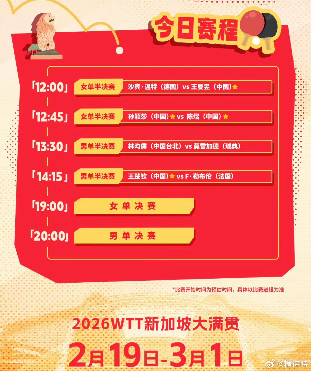 国乒新加坡大满贯决赛日赛程🏓WTT新加坡大满贯丨3月1日决赛日国乒赛程12:0