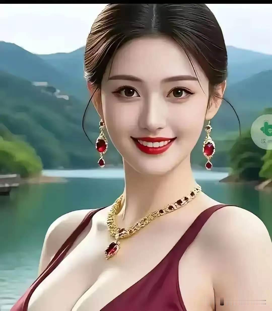 七言·湖畔一湖碧水映清秋，翠岫遥横天尽头。红晶耳坠光错落，金缕项环韵清幽