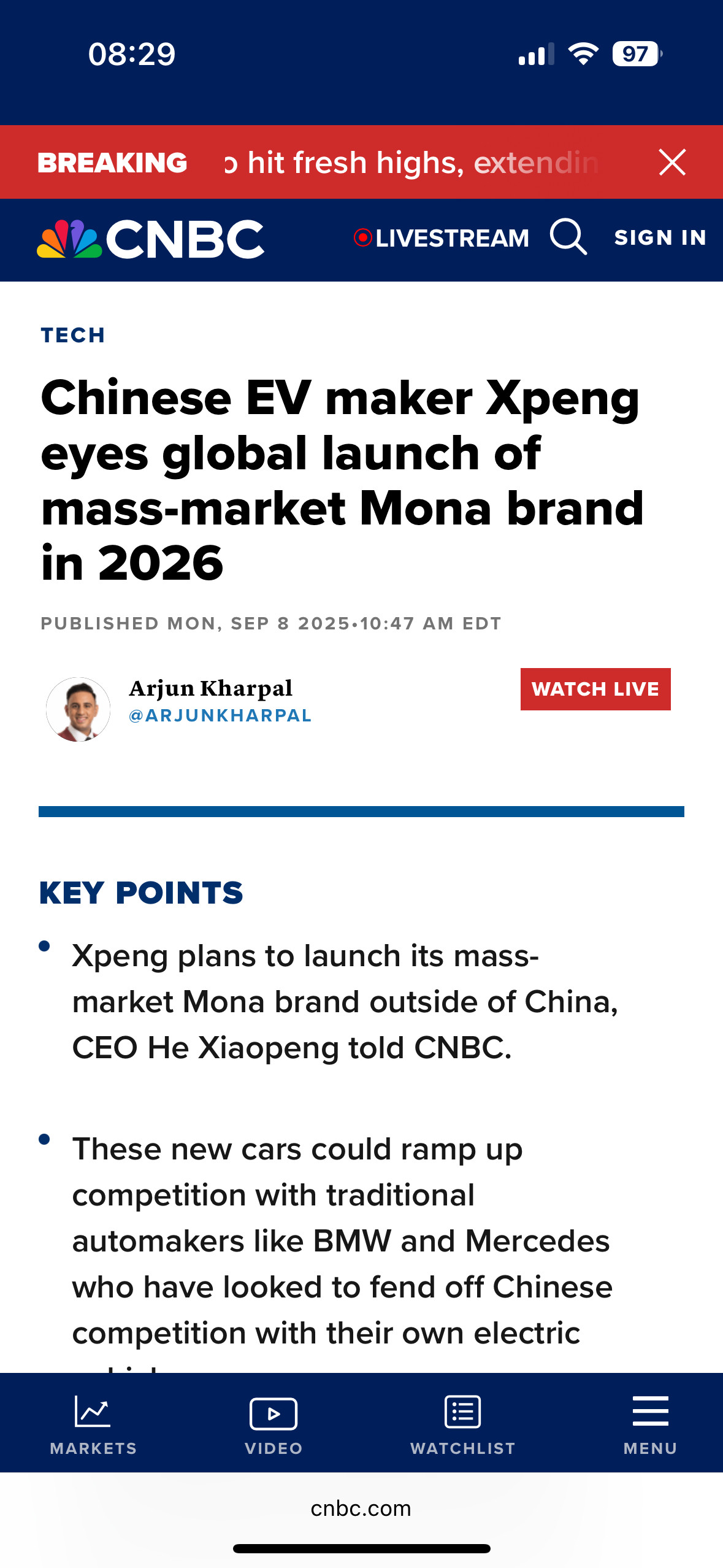 CNBC爆料：小鹏要收购其他电动汽车公司？[笑着哭]贴个原文翻译吧：中国电动汽