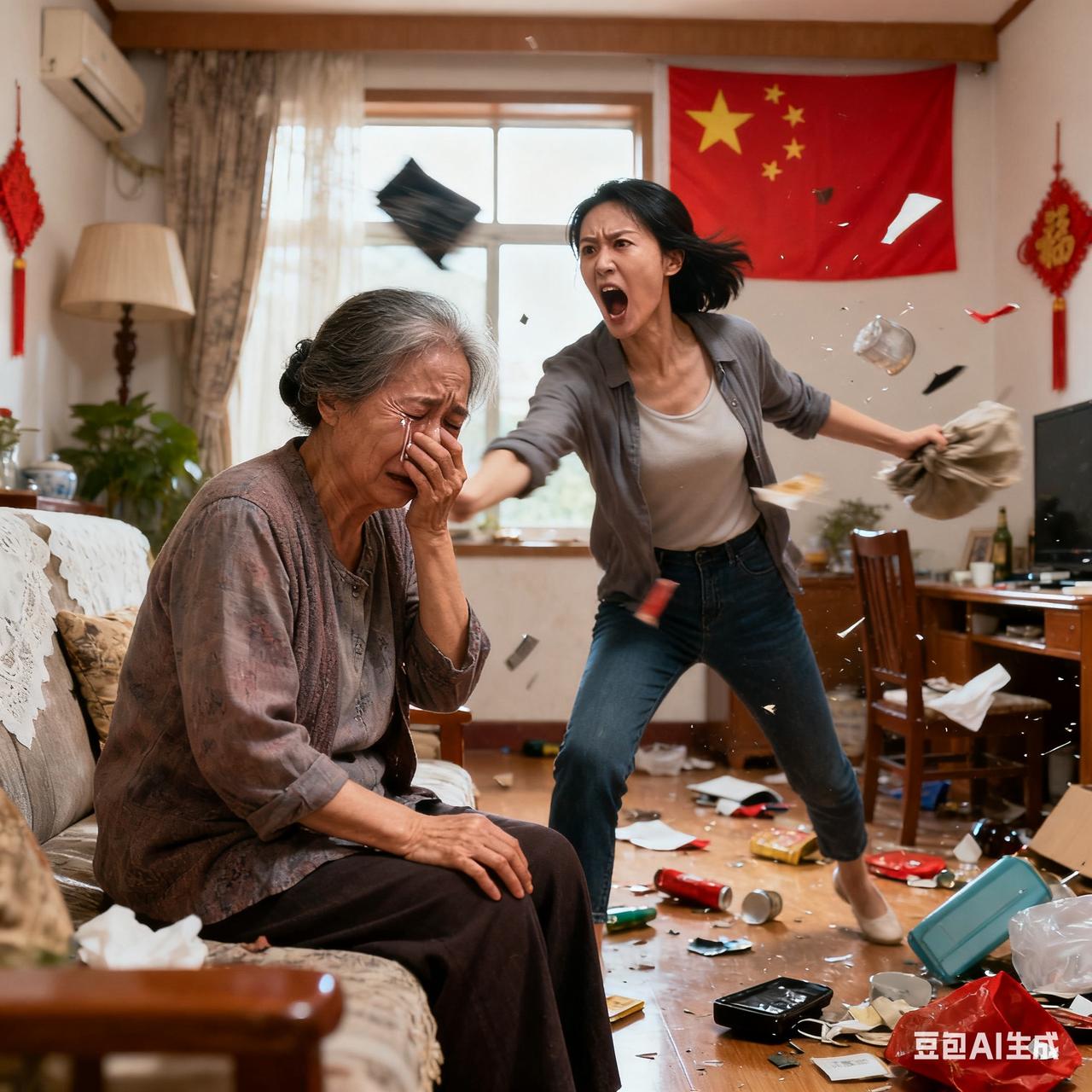 国庆节大清早的，对门邻居家吵得震天响！我赶紧过去劝，一进门就看见婆婆抹着眼泪哭，