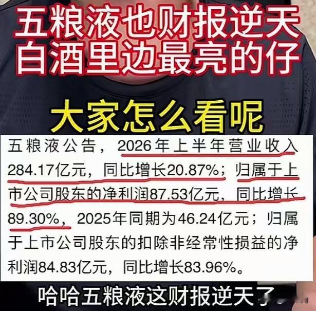 谁能想到，白酒行业还能交出这么炸裂的成绩单！五粮液发布2026年上半年财报，数据
