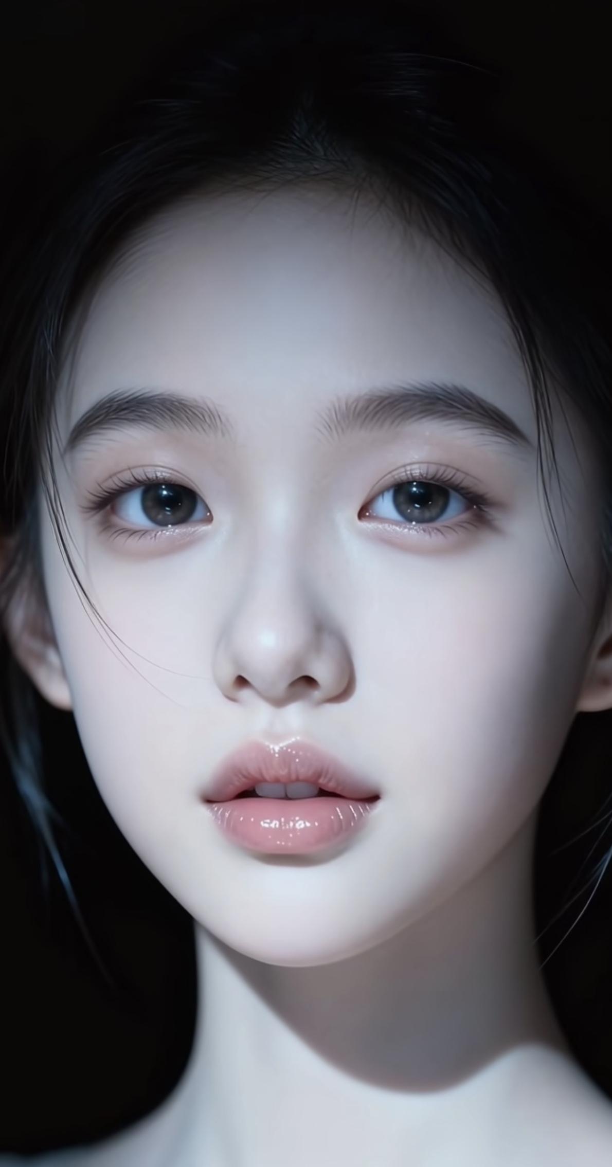 梦幻少女，白皙肌肤，温柔眼神，唯美氛围梦幻少女感清透少女照