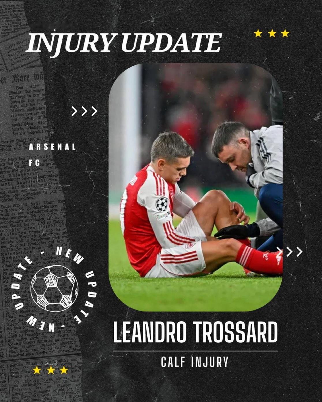 PSFI（球员伤病分析大神）关于阿森纳球员特罗萨德的伤情分析：特罗萨德因小腿问题