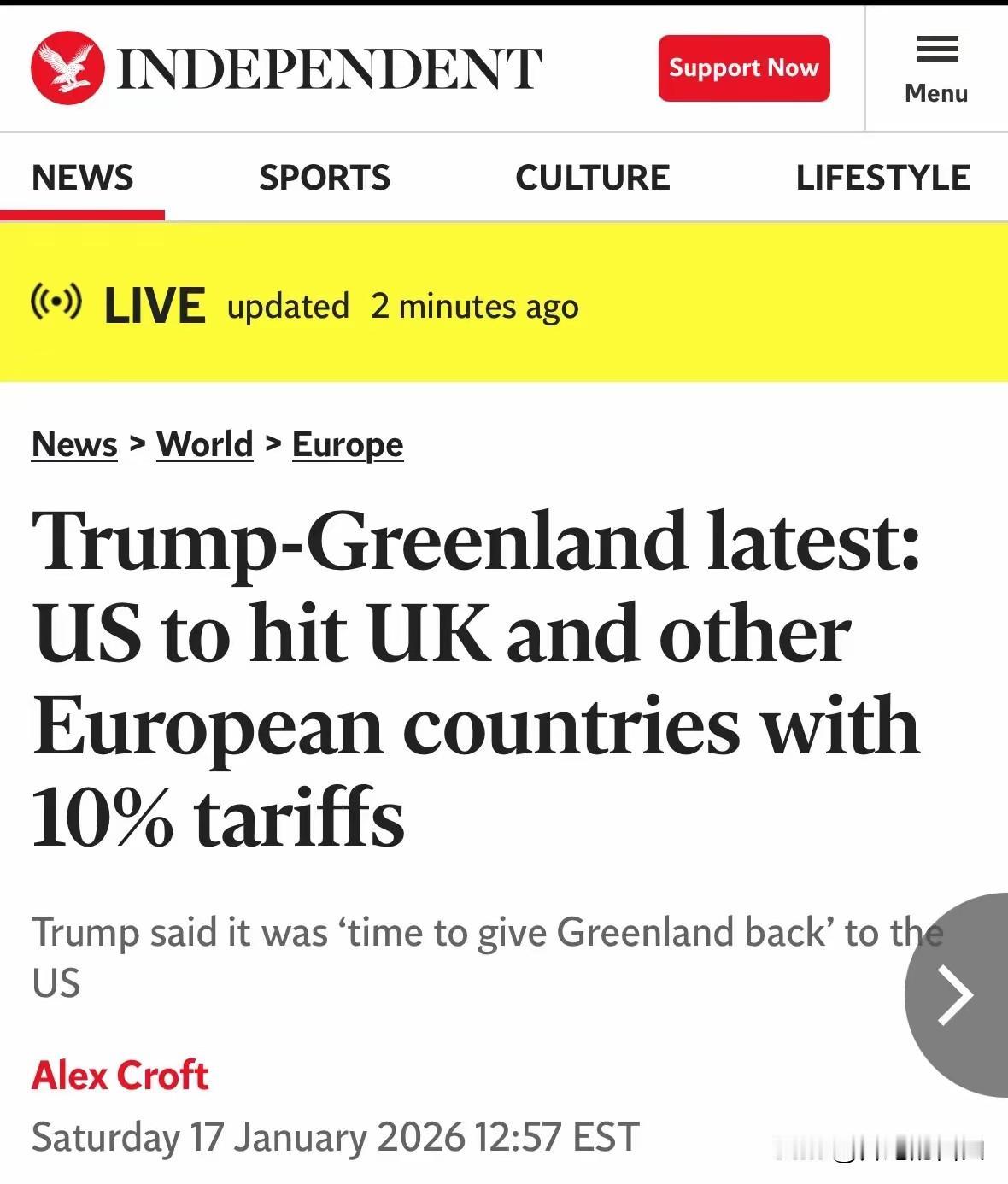 突发：特郎普宣布，自2月1日起，将对丹麦、挪威、瑞典、法国、德国、英国、荷兰和芬