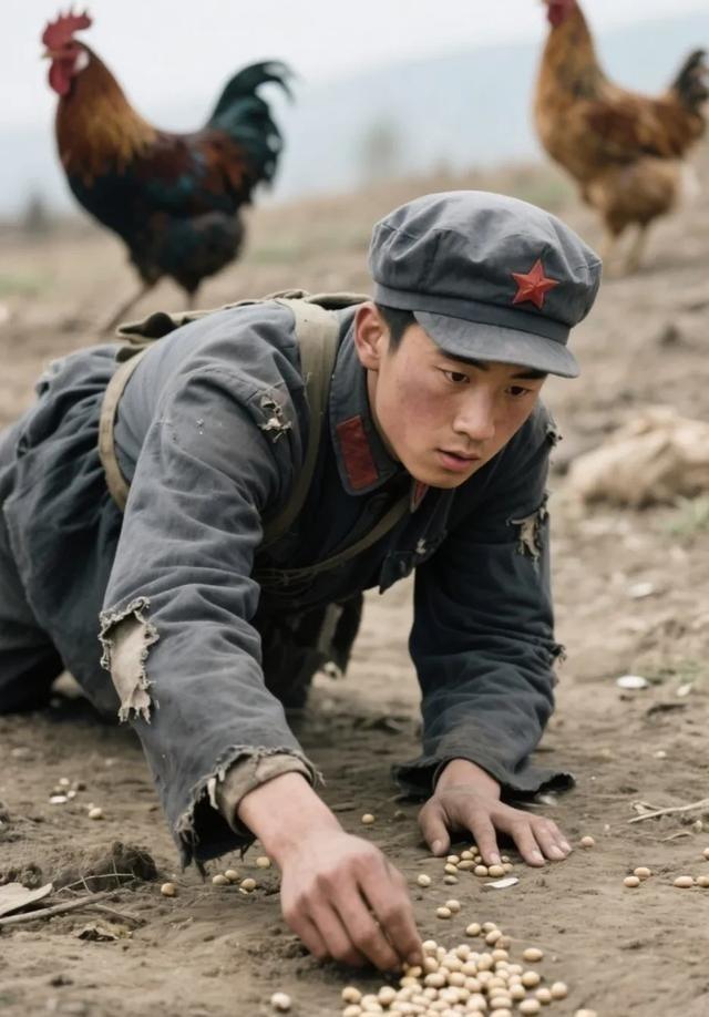1937年，一西路军伤员正拖着僵直的身体在地上爬来爬去捡鸡吃剩下的豆子。道长瞅着