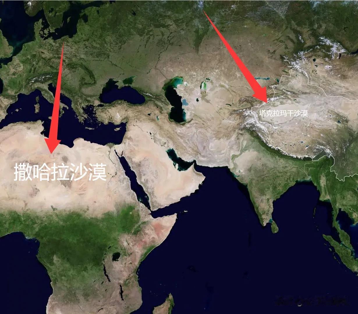 同样是世界级大沙漠，塔克拉玛干年径流量近400亿立方米，撒哈拉只有一条过路河