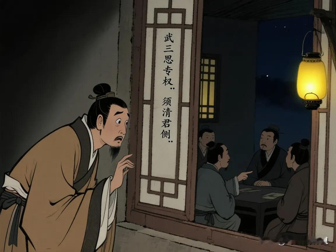 神龙二年深夜，诗人宋之问躲在恩人张仲之的纸窗外偷听，室内几人正低声密谋：“武三