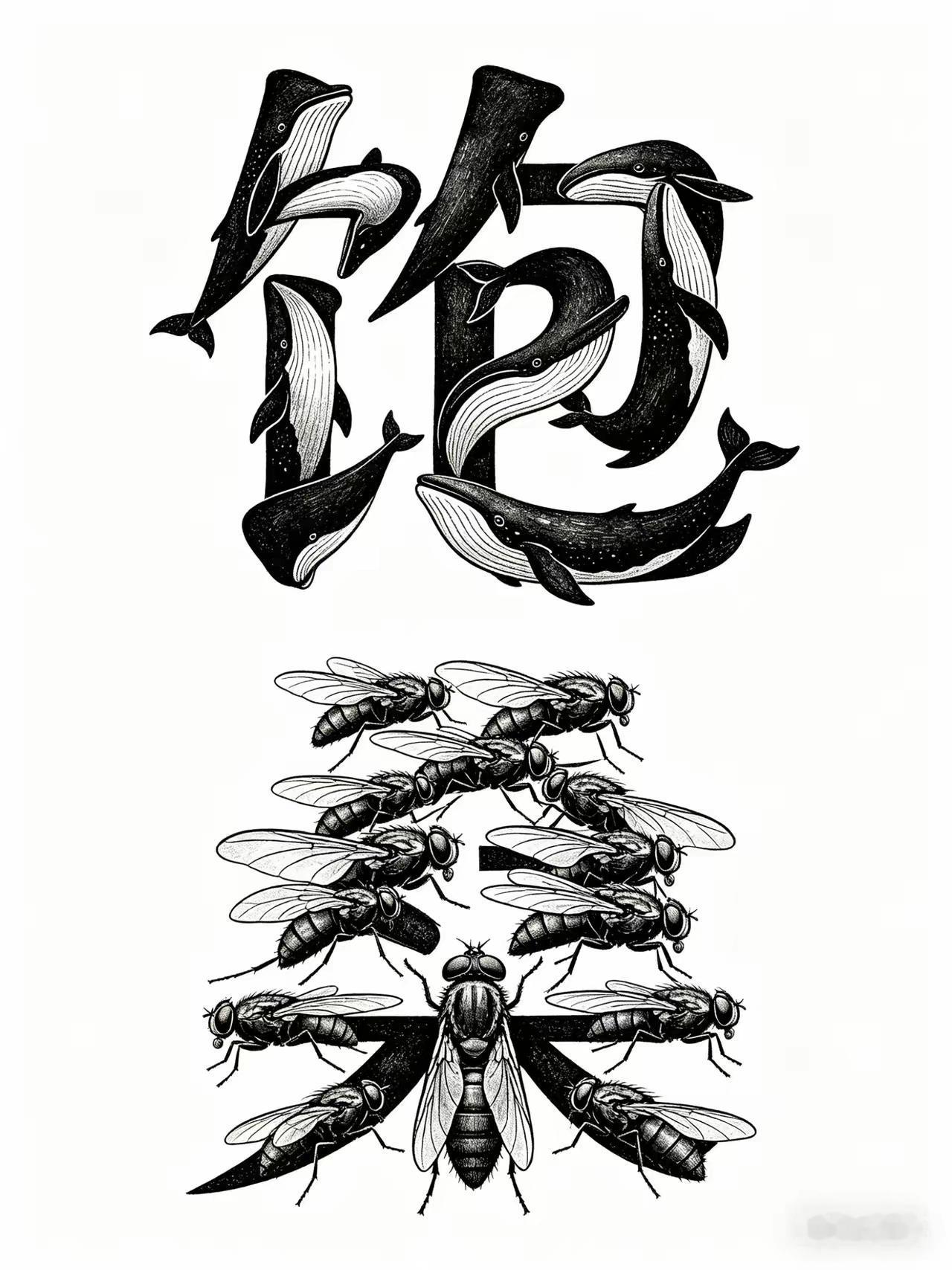 完了完了刷到这个一个猜成语图真的无法猜什么黑白的鲸鱼还把苍蝇也搞出来了