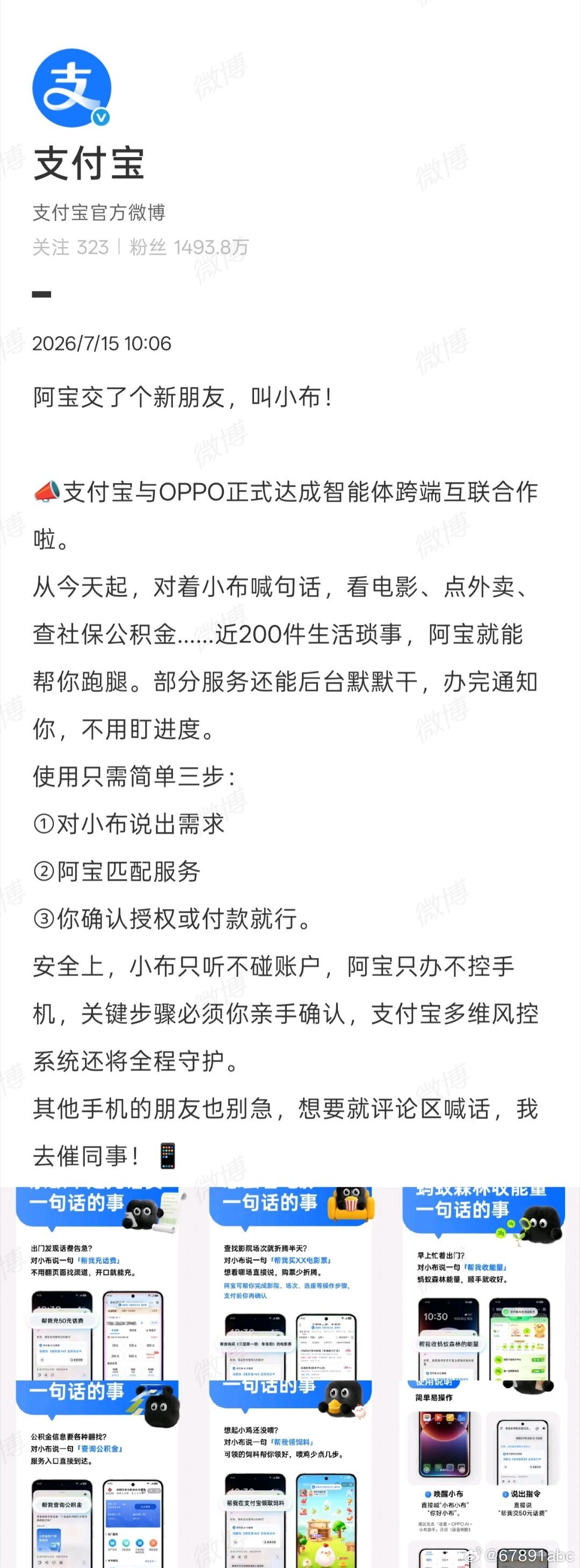 支付宝AI接入ColorOS的小布助手了之前说在支付宝APP里单独做